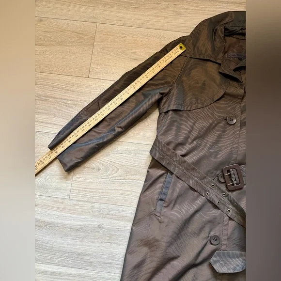 Via Spiga Brown Zebra Jacquard Trench Coat XS Belted Lightweight - Picture 12 of 13